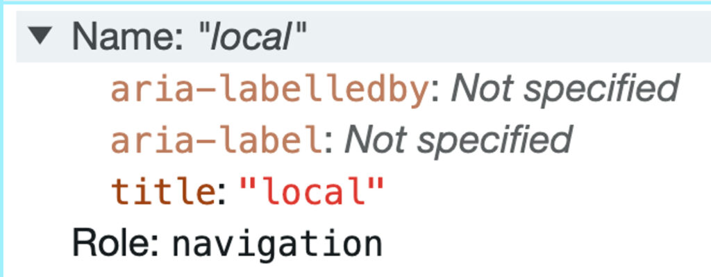 Nameプロパティにtitleに記載された"local"が設定されている。